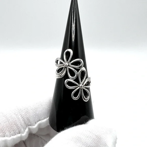 .925 Sterling Silver Double Flower Ring - Picture 3 of 17